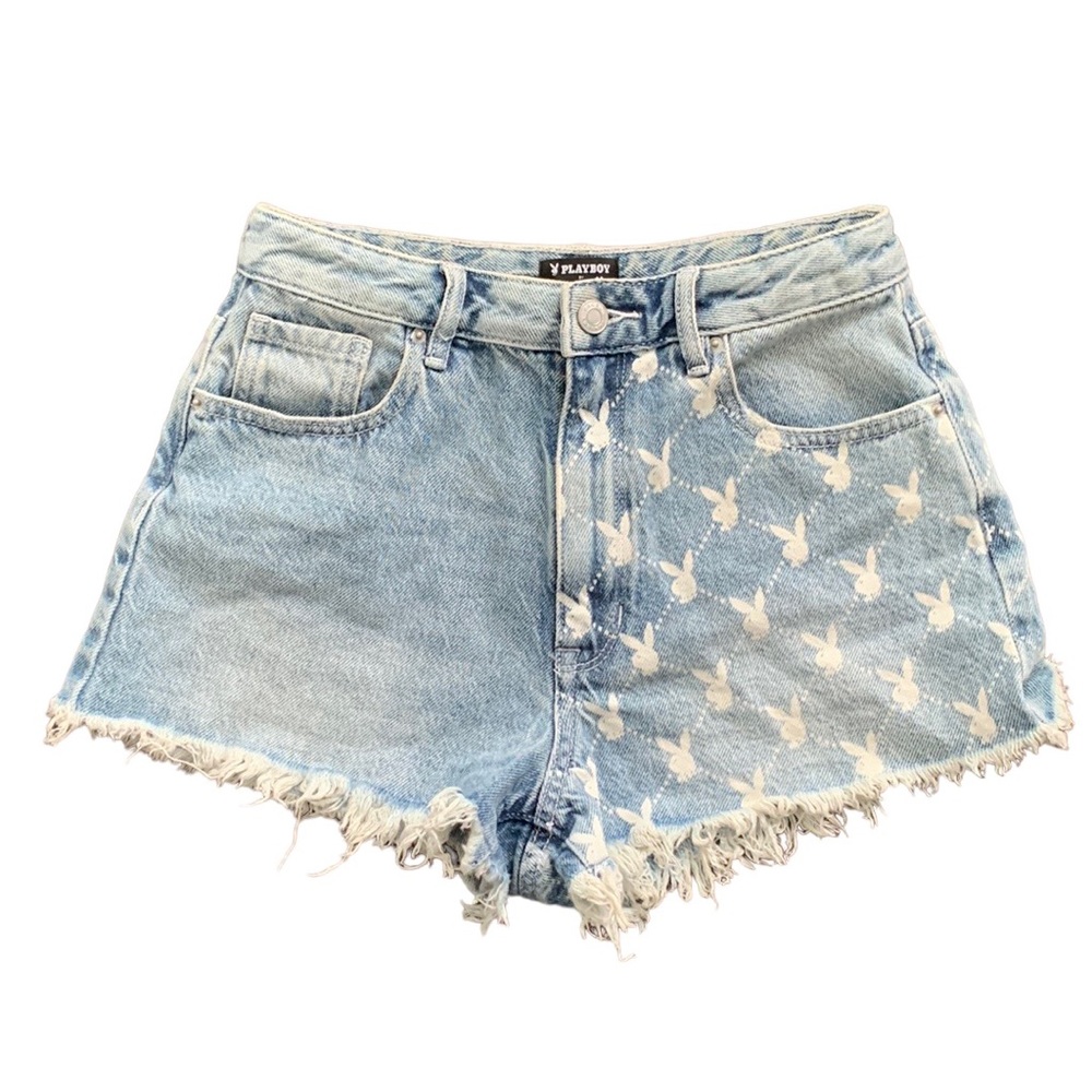 PLAYBOY by PACSUN DENIM JEAN SHORTS PLAYBOY BUNNY PRINT HIGH RISE WAIST …